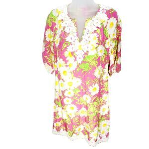 Lilly Pulitzer Dress Womens 4 Silk Blend Pink Daisy Floral Shift Preppy Resort
